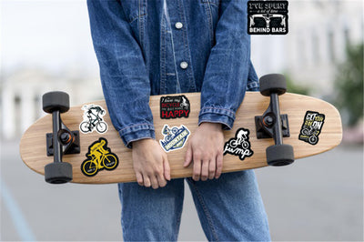 A collection of 50 self-adhesive stickers featuring various mountain biking and cycling designs and slogans. - Image 18