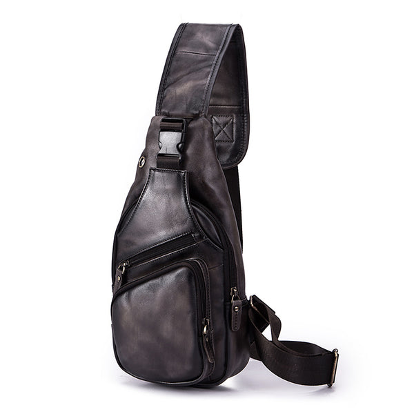 Bolsa Pecho Cuero Genuino para Hombre - Estilo Retro 8 Pulgadas Multifunción