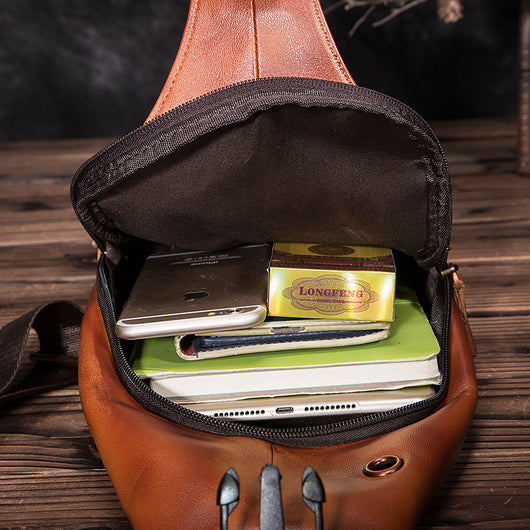 Bolsa Pecho Cuero Genuino para Hombre - Estilo Retro 8 Pulgadas Multifunción - Image 4