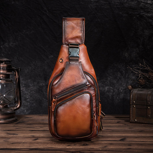 Bolsa Pecho Cuero Genuino para Hombre - Estilo Retro 8 Pulgadas Multifunción - Image 6