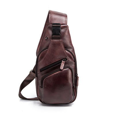 Bolsa Pecho Cuero Genuino para Hombre - Estilo Retro 8 Pulgadas Multifunción - Image 9