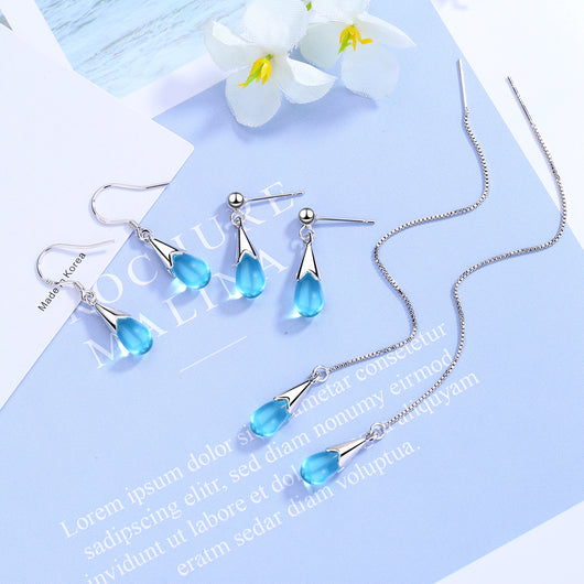 Aretes Largos de Gota Azul con Borla Elegante - Image 6