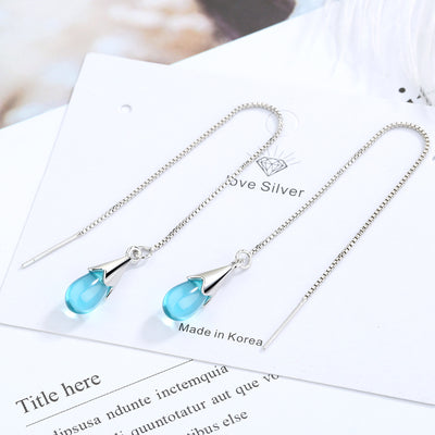 Aretes Largos de Gota Azul con Borla Elegante - Image 4