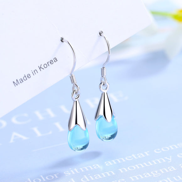 Aretes Largos de Gota Azul con Borla Elegante