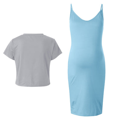 Conjunto Premamá: Falda Suspender con Blusa Cuello Redondo - Image 9