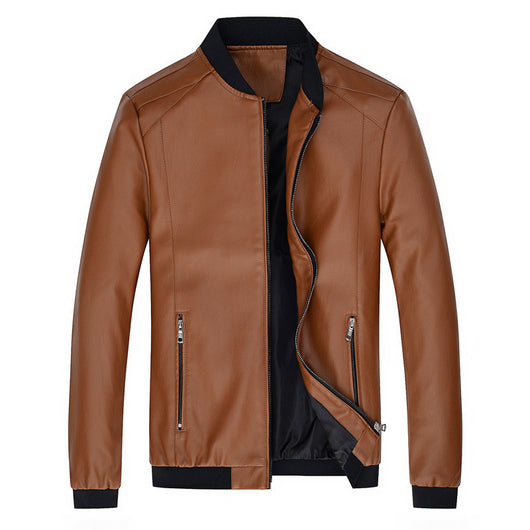 Chaqueta de Cuero para Motociclista con Cuello de Pie - Estilo Casual Masculino