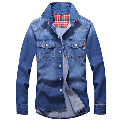 Camisa Vaquera Denim Slim Fit Hombre Algodón Puro Manga Larga Otoño Talla 3XL