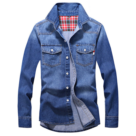 Camisa Vaquera Denim Slim Fit Hombre Algodón Puro Manga Larga Otoño Talla 3XL