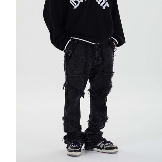 Pantalones Vaqueros Punk Rotos con Flecos - Estilo Street Extreme para Hombre