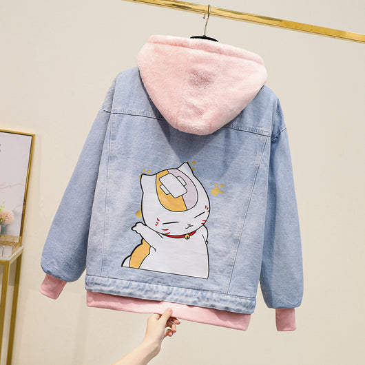 Chaqueta Denim Hoodie Falso Dos Piezas para Mujer - Suelta y Versátil - Image 8