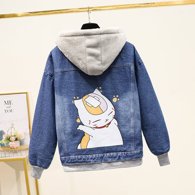 Chaqueta Denim Hoodie Falso Dos Piezas para Mujer - Suelta y Versátil - Image 10