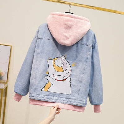 Chaqueta Denim Hoodie Falso Dos Piezas para Mujer - Suelta y Versátil