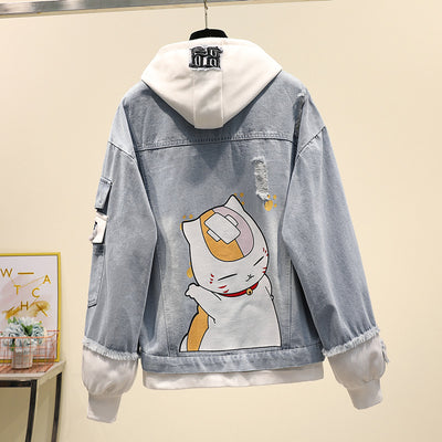 Chaqueta Denim Hoodie Falso Dos Piezas para Mujer - Suelta y Versátil - Image 4