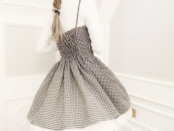 Vestido Niña Cuadros con Lazos y Volantes de Encaje - Estilo Romántico