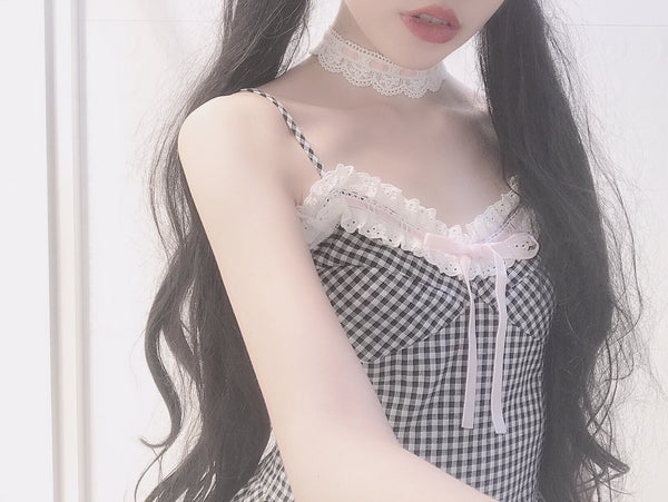 Vestido Niña Cuadros con Lazos y Volantes de Encaje - Estilo Romántico