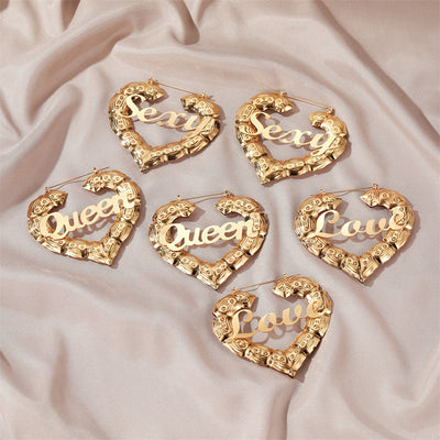 Arracadas de Bambú con Letras - Estilo Queen, Love, Sexy - Image 2