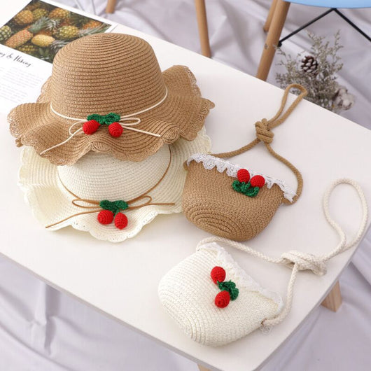Conjunto Infantil Princesa: Sombrero de Paja con Bolso para Playa