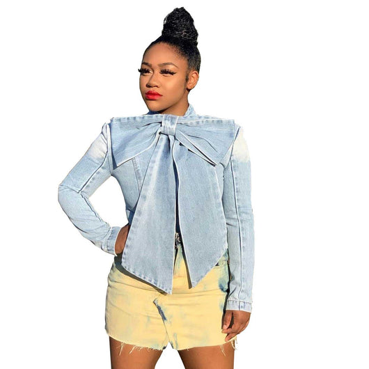 Chaqueta Denim Manga Larga Sexy Estilo Europeo Americano para Mujer