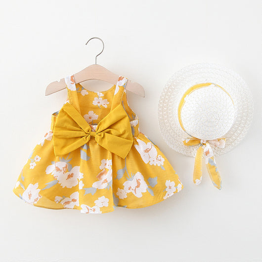 Vestido Camiseta Estampado Treasure con Tirantes y Moño - Versión Coreana - Image 6