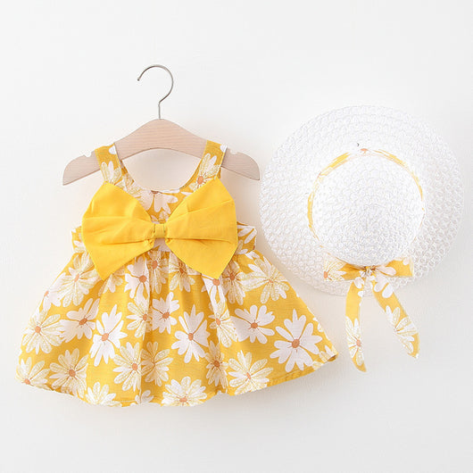 Vestido Camiseta Estampado Treasure con Tirantes y Moño - Versión Coreana - Image 10