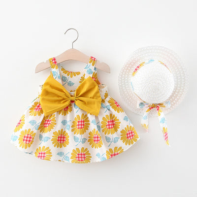 Vestido Camiseta Estampado Treasure con Tirantes y Moño - Versión Coreana - Image 7