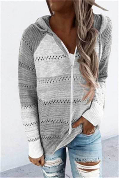 Suéter Hoodie Rayado con Paneles y Cierre - Image 7