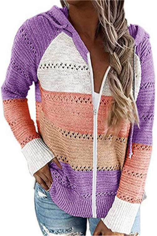 Suéter Hoodie Rayado con Paneles y Cierre - Image 4