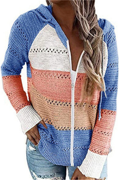 Suéter Hoodie Rayado con Paneles y Cierre - Image 8