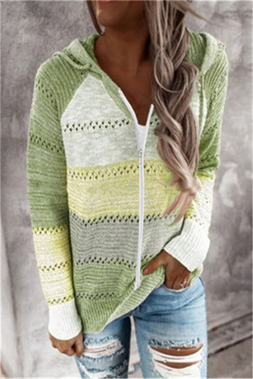 Suéter Hoodie Rayado con Paneles y Cierre - Image 6