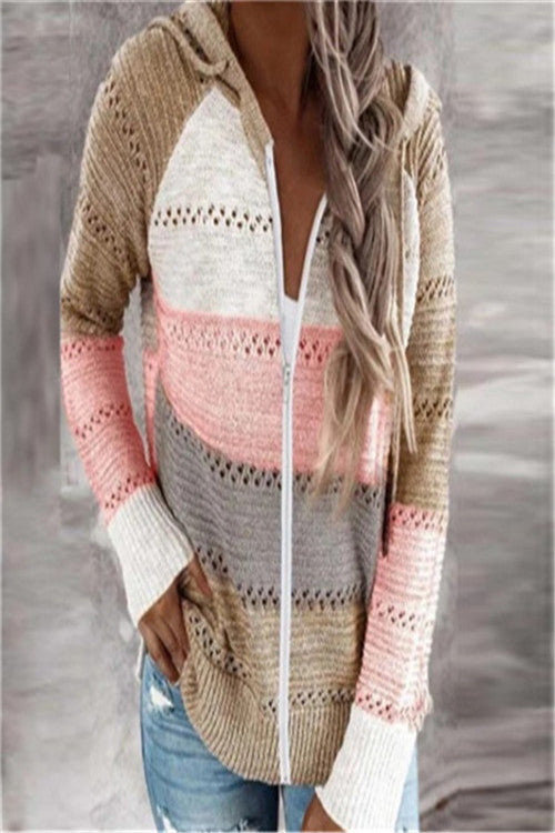 Suéter Hoodie Rayado con Paneles y Cierre - Image 10