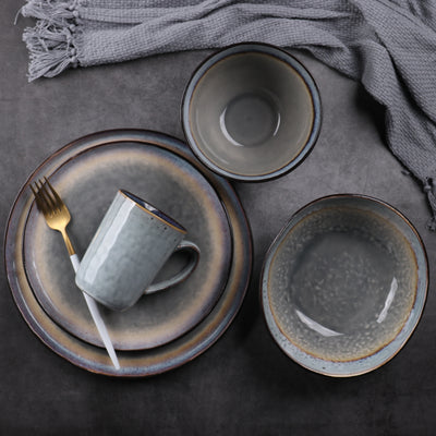 Plato y Taza de Cerámica Japonesa Estilo Retro con Efecto Craquelado - Image 5