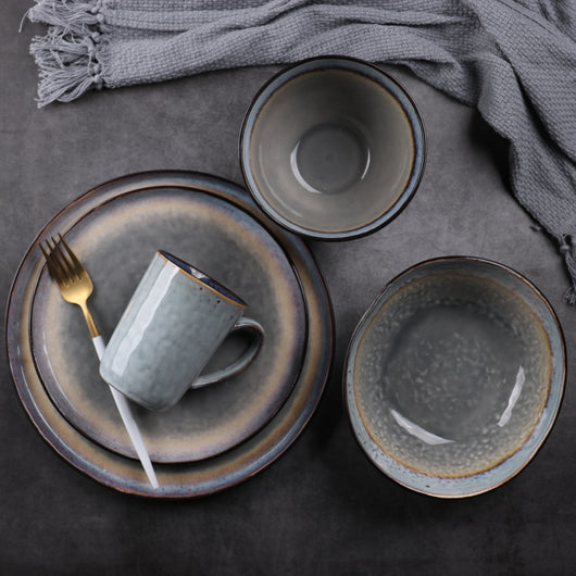 Plato y Taza de Cerámica Japonesa Estilo Retro con Efecto Craquelado - Image 5