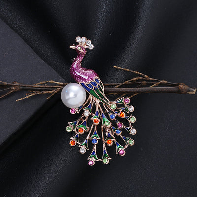 Broche Pavo Real Esmaltado con Cristales Brillantes para Mujer - Image 8