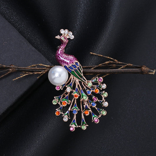 Broche Pavo Real Esmaltado con Cristales Brillantes para Mujer - Image 8