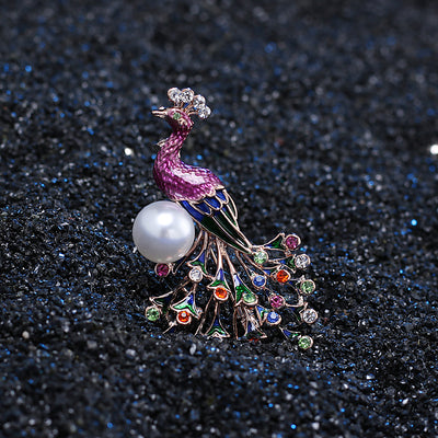 Broche Pavo Real Esmaltado con Cristales Brillantes para Mujer - Image 9