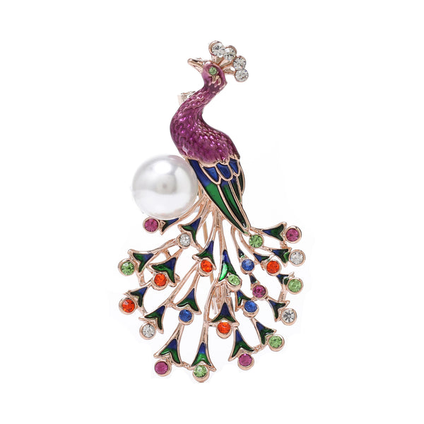 Broche Pavo Real Esmaltado con Cristales Brillantes para Mujer