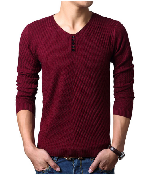 Suéter Hombre Cuello V Slim Fit Color Sólido Base Térmica - Image 5