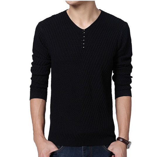 Suéter Hombre Cuello V Slim Fit Color Sólido Base Térmica