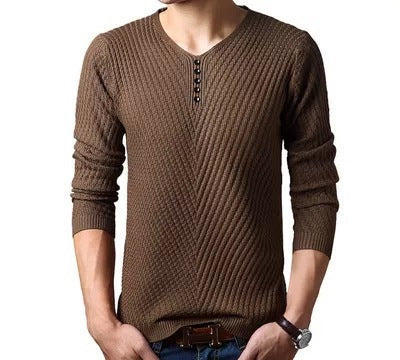 Suéter Hombre Cuello V Slim Fit Color Sólido Base Térmica - Image 4