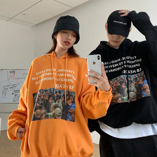 Sudadera Estampada con Capucha Unisex Estilo Europeo - Diseño de Letras para Parejas