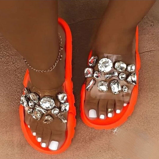 Sandalias Dama Verano Cristal Brillante con Detalles Glitter