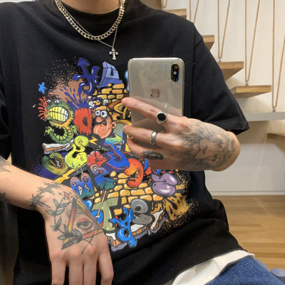 Playera Relajada para Parejas con Estampado Graffiti Cartoon - Image 11