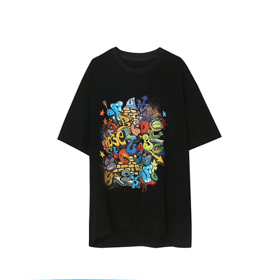 Playera Relajada para Parejas con Estampado Graffiti Cartoon - Image 5
