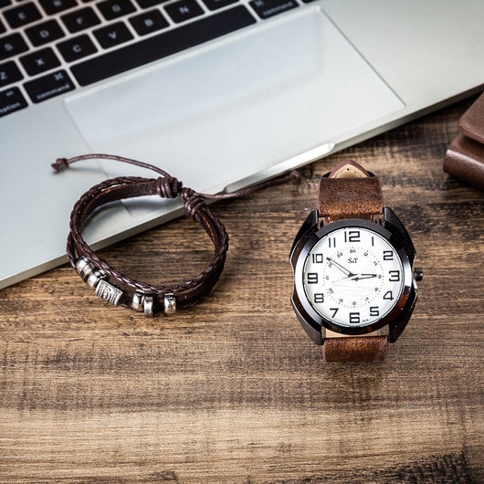 Conjunto de Reloj de Cuarzo y Pulsera para Hombre - Diseño Minimalista - Image 8