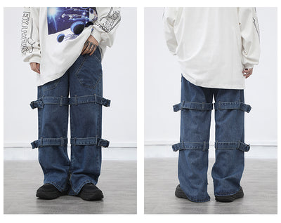 Pantalones Jeans Hombre Rectos Anchos Negros Desgastados con Cordones - Image 12