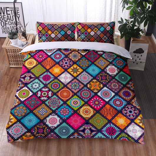 Juego de Sábanas Mandala con Funda de Almohada - Impresión Digital de 3 Piezas