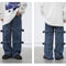 Pantalones Jeans Hombre Rectos Anchos Negros Desgastados con Cordones