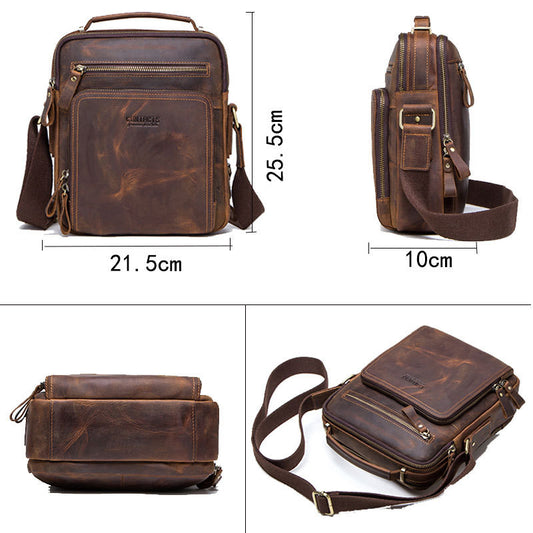 Bolsa Mensajero de Cuero Crazy Horse Vintage Multifuncional para Hombre - Image 2