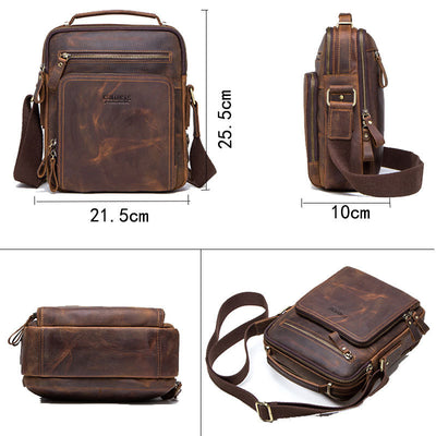 Bolsa Mensajero de Cuero Crazy Horse Vintage Multifuncional para Hombre - Image 2