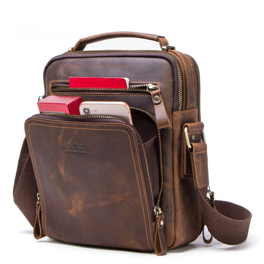 Bolsa Mensajero de Cuero Crazy Horse Vintage Multifuncional para Hombre